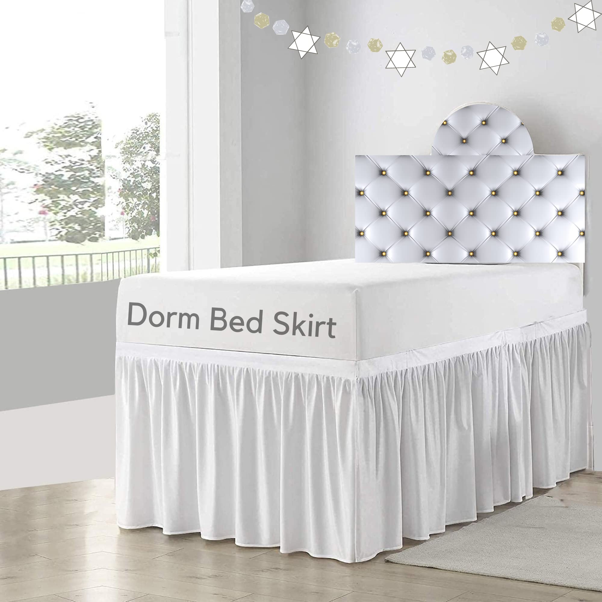 Cottingon,Dorm Room Bed Skirt,100% Microfiber,White Solid -Twin Xl /32'' Drop
